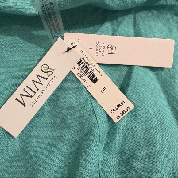 Victoria Secret Swim Linen Blend Romper Cover Up Aqua NEW Small Nautical Preppy - Picture 5 of 6